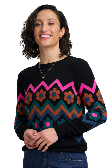 SUGARHILL BRIGHTON RITA JUMPER, BLACK FLOWER CHEVRON