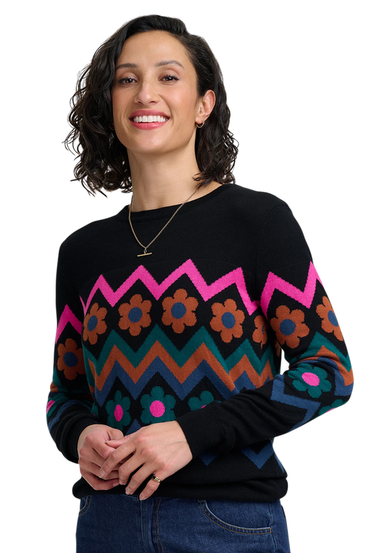 SUGARHILL BRIGHTON RITA JUMPER, BLACK FLOWER CHEVRON