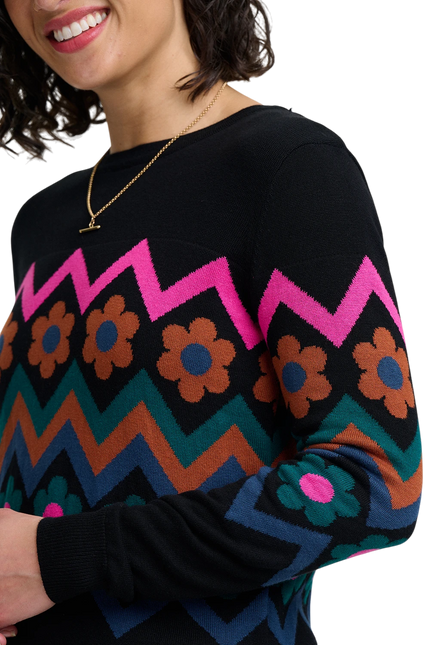 SUGARHILL BRIGHTON RITA JUMPER, BLACK FLOWER CHEVRON