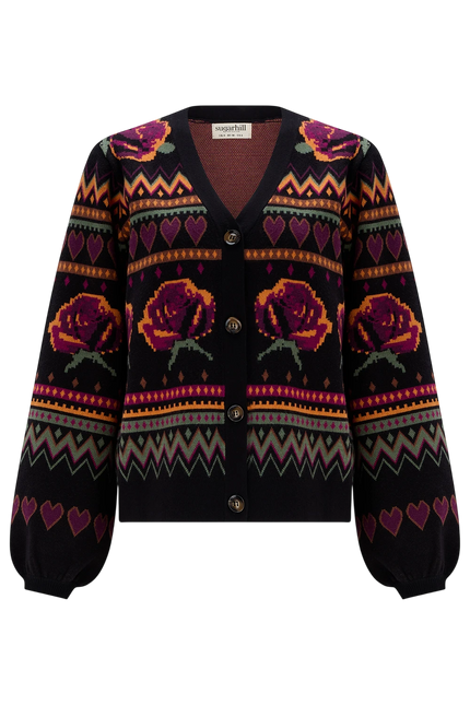 SUGARHILL BRIGHTON ADRIAN CARDIGAN, BLACK WILD ROSES