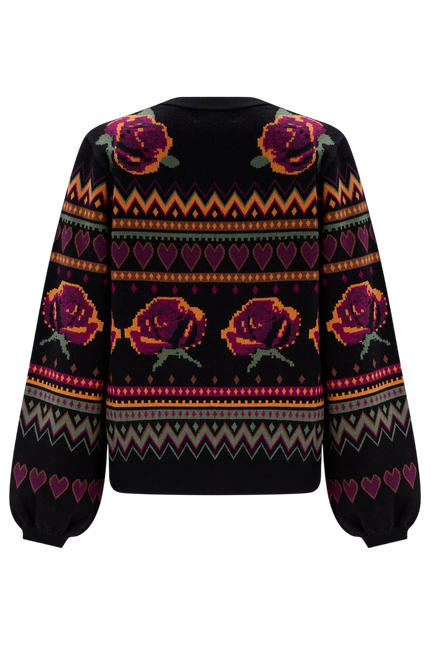 SUGARHILL BRIGHTON ADRIAN CARDIGAN, BLACK WILD ROSES