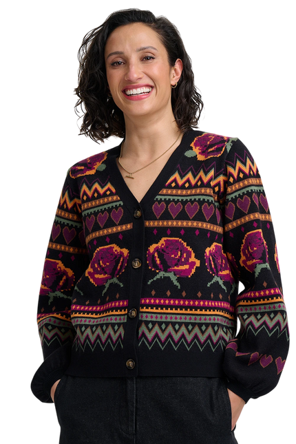 SUGARHILL BRIGHTON ADRIAN CARDIGAN, BLACK WILD ROSES