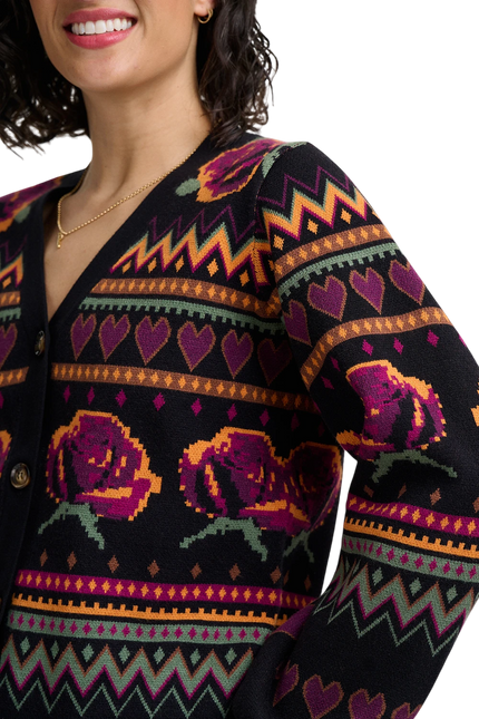 SUGARHILL BRIGHTON ADRIAN CARDIGAN, BLACK WILD ROSES