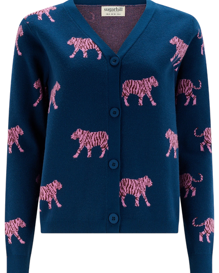 Sugarhill Brighton jennifer cardigan, teal tiger repeat