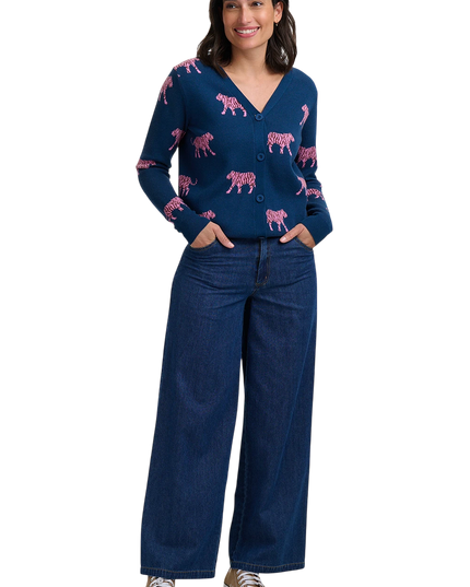 Sugarhill Brighton jennifer cardigan, teal tiger repeat