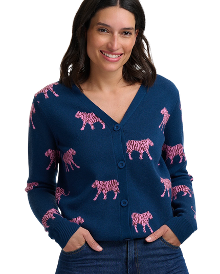 Sugarhill Brighton jennifer cardigan, teal tiger repeat
