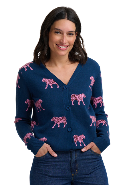 SUGARHILL BRIGHTON JENNIFER CARDIGAN, TEAL TIGER REPEAT