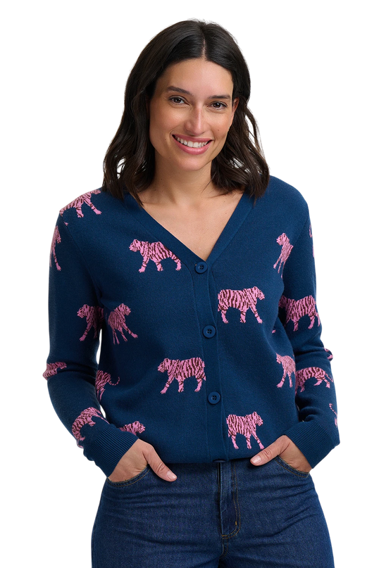 SUGARHILL BRIGHTON JENNIFER CARDIGAN, TEAL TIGER REPEAT