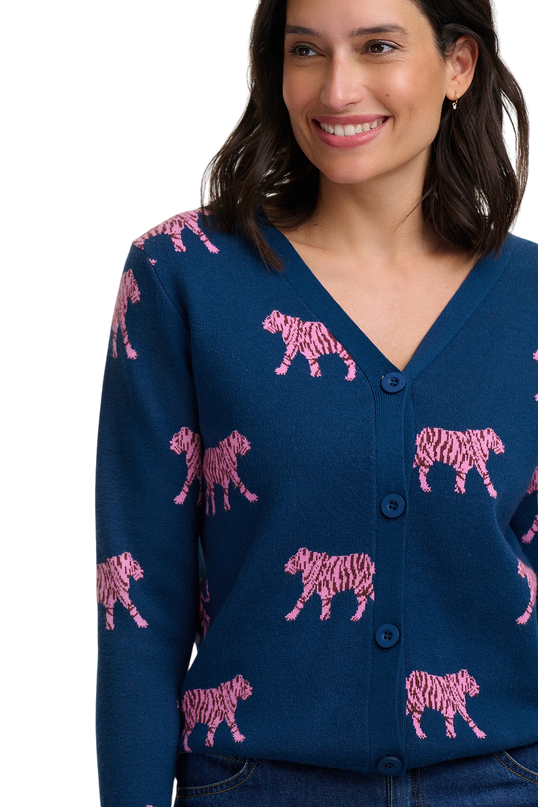 SUGARHILL BRIGHTON JENNIFER CARDIGAN, TEAL TIGER REPEAT