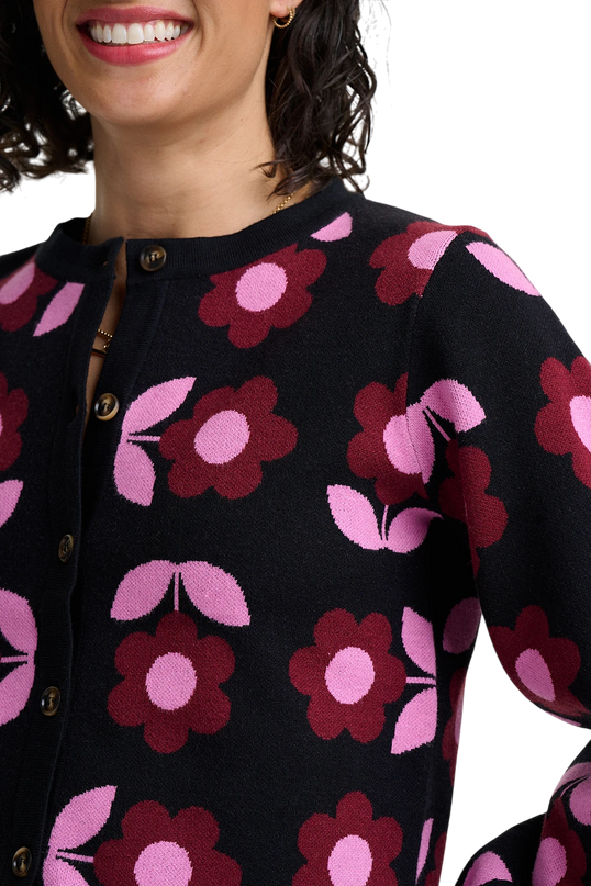 SUGARHILL BRIGHTON VENETIA CARDIGAN, BLACK MOD DAISY