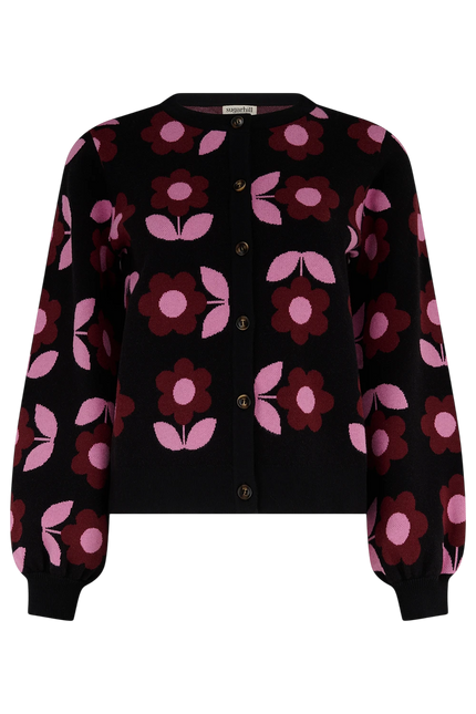 SUGARHILL BRIGHTON VENETIA CARDIGAN, BLACK MOD DAISY