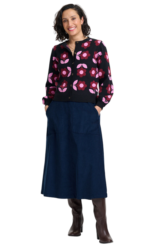 SUGARHILL BRIGHTON VENETIA CARDIGAN, BLACK MOD DAISY