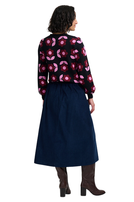 SUGARHILL BRIGHTON VENETIA CARDIGAN, BLACK MOD DAISY