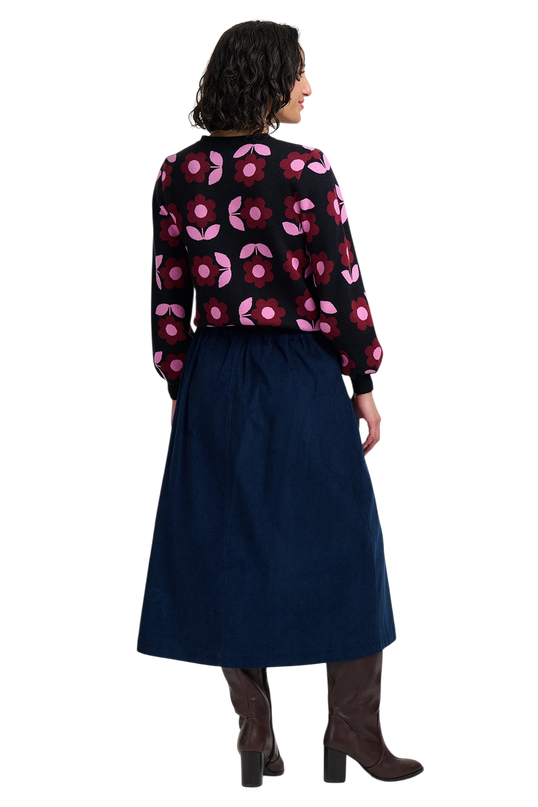 SUGARHILL BRIGHTON VENETIA CARDIGAN, BLACK MOD DAISY