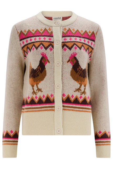SUGARHILL BRIGHTON LARISA CARDIGAN, CREAM COUNTRY CHICKENS