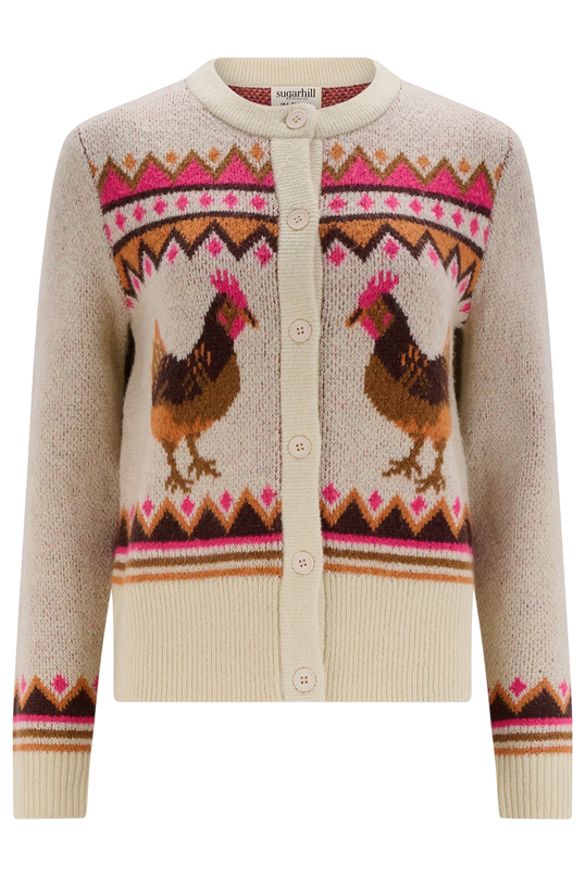 SUGARHILL BRIGHTON LARISA CARDIGAN, CREAM COUNTRY CHICKENS