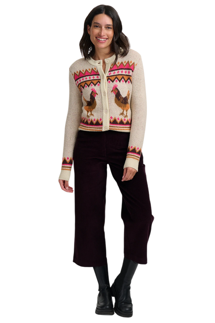 SUGARHILL BRIGHTON LARISA CARDIGAN, CREAM COUNTRY CHICKENS