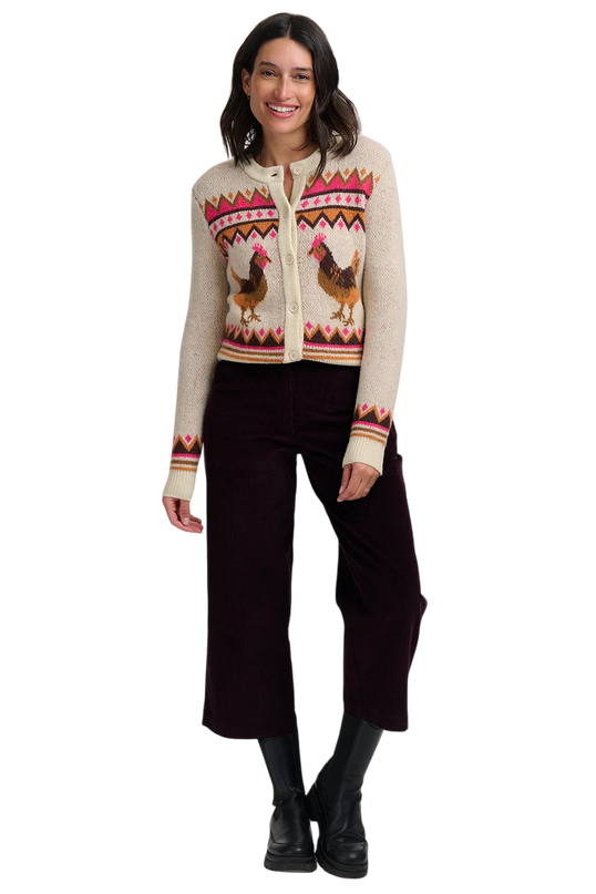 SUGARHILL BRIGHTON LARISA CARDIGAN, CREAM COUNTRY CHICKENS