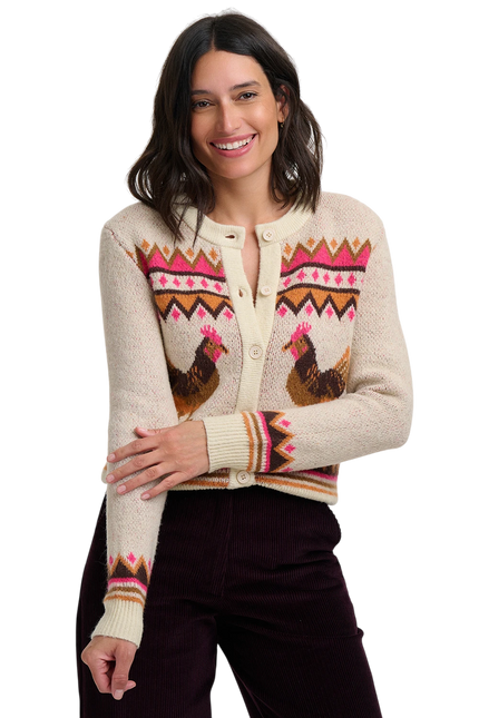 SUGARHILL BRIGHTON LARISA CARDIGAN, CREAM COUNTRY CHICKENS