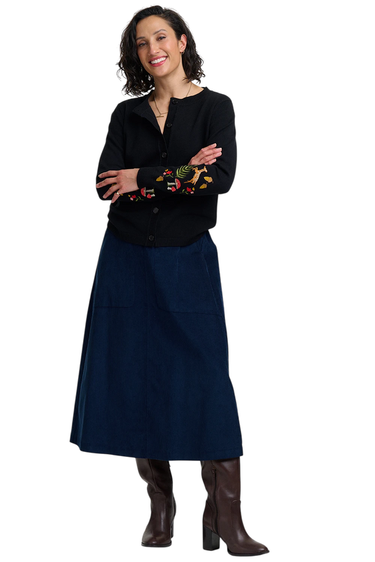 SUGARHILL BRIGHTON KAMILA CARDIGAN, BLACK WOODLAND EMBROIDERY