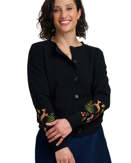Sugarhill Brighton Kamila Cardigan, black woodland embroidery