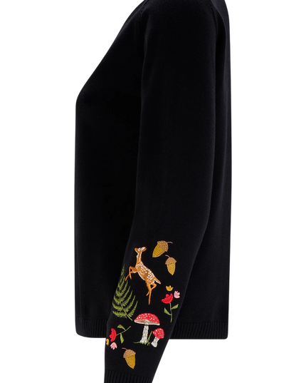 Sugarhill Brighton Kamila Cardigan, black woodland embroidery
