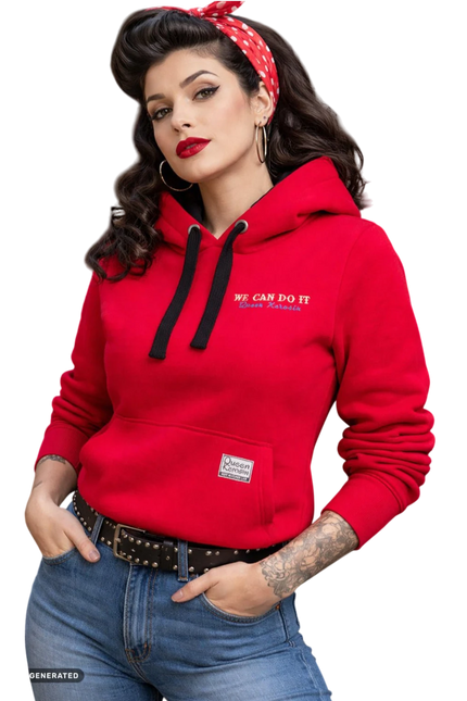 QUEEN KEROSIN DAMES HOODIE WECAN DO IT, RED
