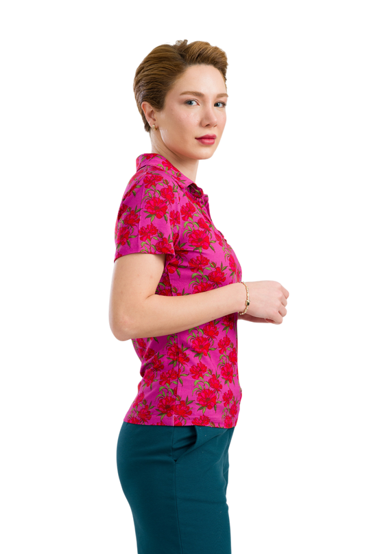 Suzy Top Short Sleeve - Fuchsia Flowers