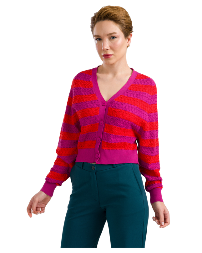 Knitwear Cardigan - Fuchsia Stripes