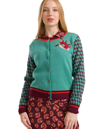 Gilet en maille oiseau de paradis