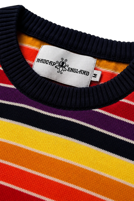 MADCAP ENGLAND SUNDOWN RETRO 90S STRIPED JUMPER , NAVY/AMARANTH PURPLE