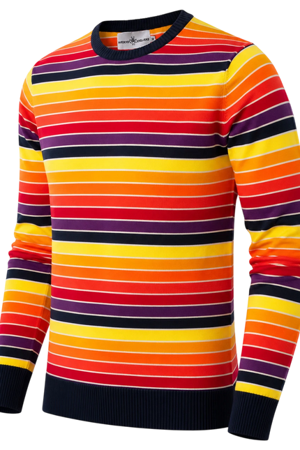 MADCAP ENGLAND SUNDOWN RETRO 90S STRIPED JUMPER , NAVY/AMARANTH PURPLE