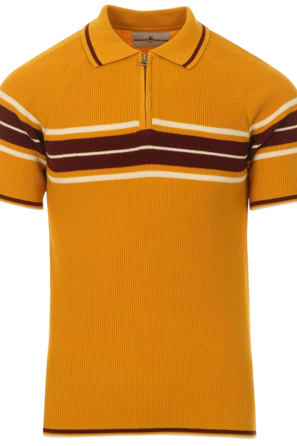 MADCAP ENGLAND FIREBALL MOD RIB ZIP NECK POLO – GOLDEN GLOW