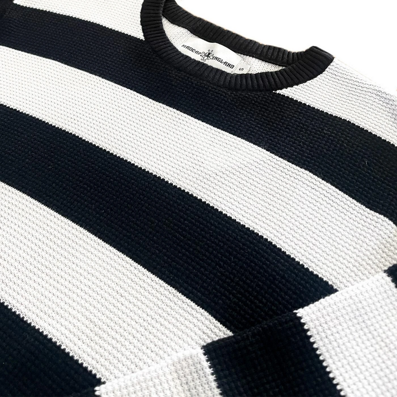 MADCAP ENGLAND JONES WAFFLE BLOCK STRIPE JUMPER, BLACK/CREAM