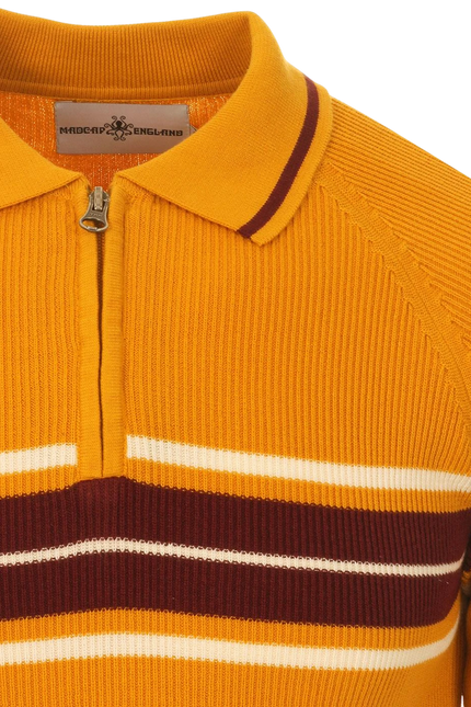 MADCAP ENGLAND FIREBALL MOD RIB ZIP NECK POLO – GOLDEN GLOW