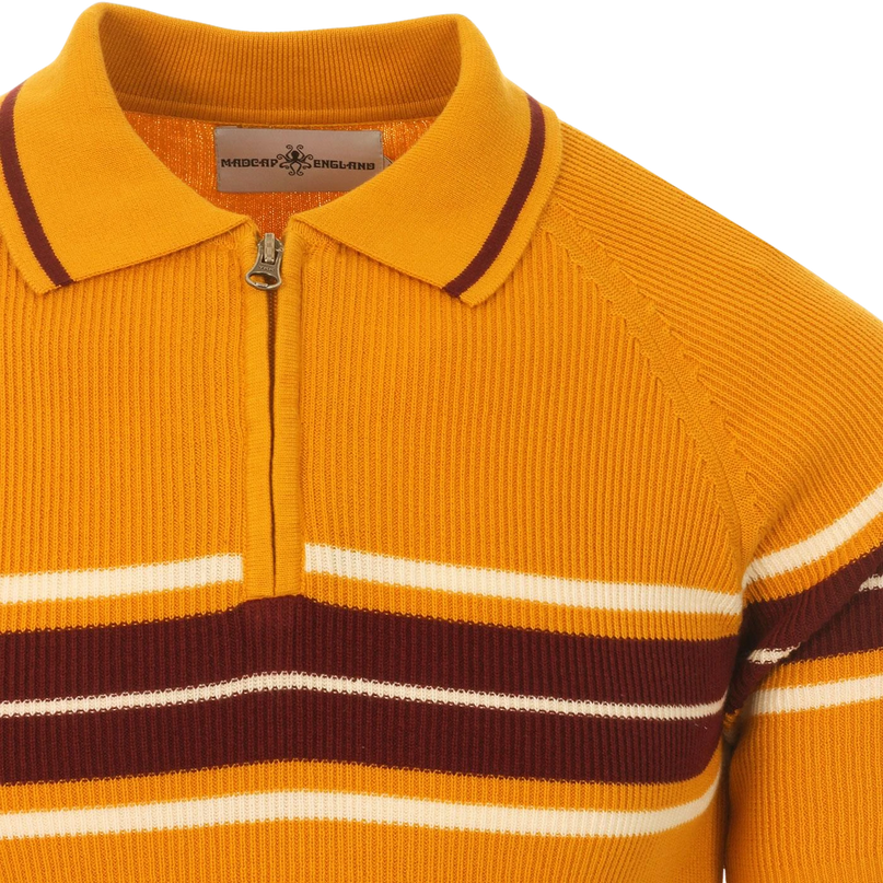 MADCAP ENGLAND FIREBALL MOD RIB ZIP NECK POLO – GOLDEN GLOW