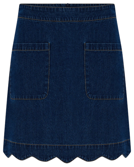 Sugarhill Brighton Vayda Scallop Denim mini Skirt, indigo denim