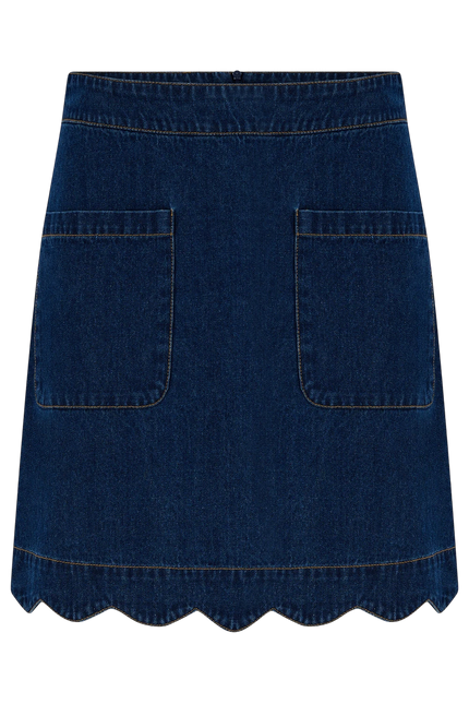 SUGARHILL BRIGHTON VAYDA SCALLOP DENIM MINI SKIRT, INDIGO DENIM