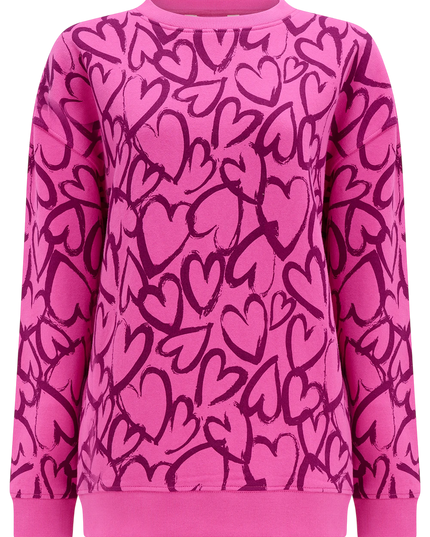 Sugarhill Brighton Eadie Relaxed sweatshirt, magenta painted hearts