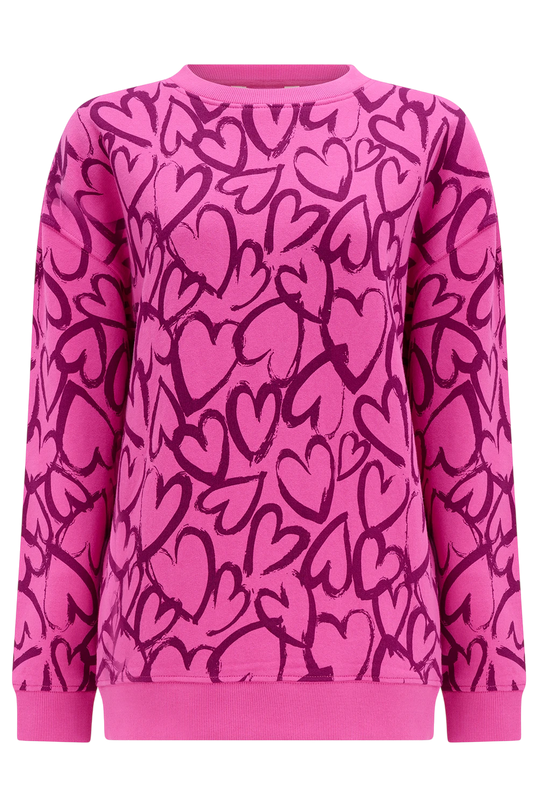 SUGARHILL BRIGHTON EADIE RELAXED SWEATSHIRT, MAGENTA PAINTED HEARTS