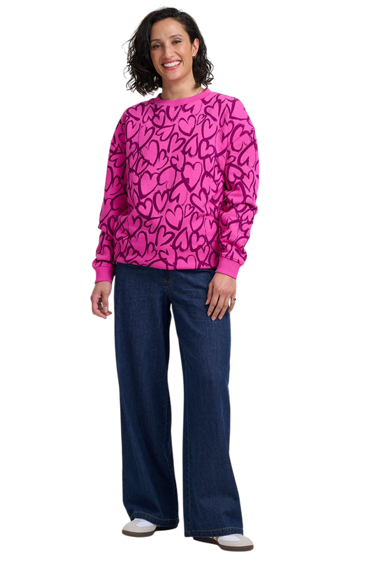 SUGARHILL BRIGHTON EADIE RELAXED SWEATSHIRT, MAGENTA PAINTED HEARTS