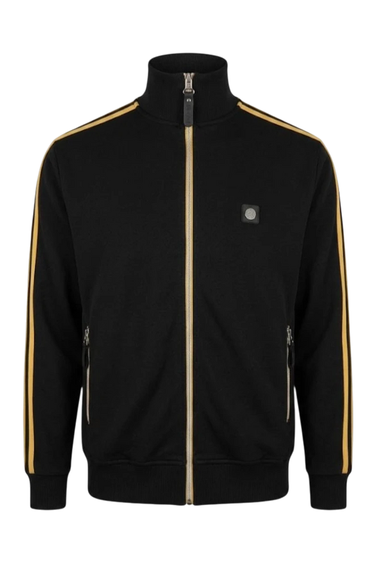 TROJAN TWIN STRIPE CONTRAST ZIP TRACK TOP TR/9100, BLACK