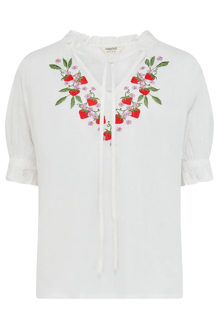 SUGAR HILL BRIGHTON TOP ARRICCIATO ANGELIQUE BIANCO SPORCO, FRAGOLA SELVATICA