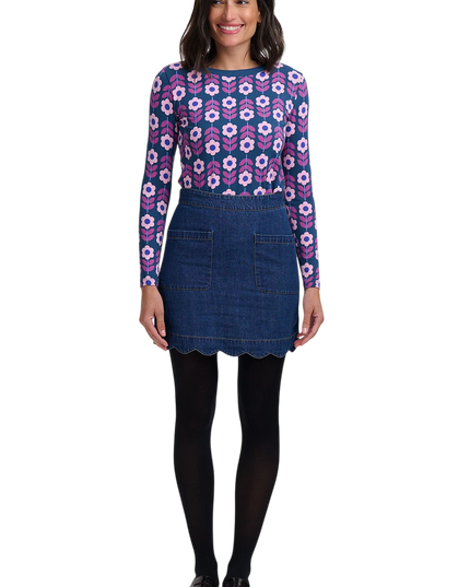 Sugarhill Brighton Josie Jersey Top, teal roundabout retro floral
