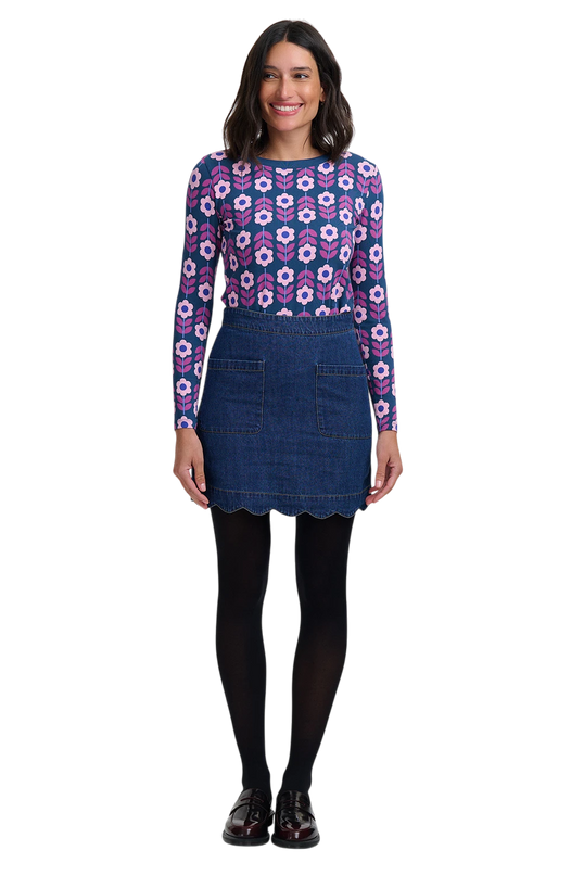 SUGARHILL BRIGHTON JOSIE JERSEY TOP, TEAL ROUNDABOUT RETRO FLORAL
