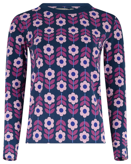 Sugarhill Brighton Josie Jersey Top, teal roundabout retro floral