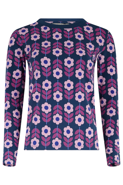 SUGARHILL BRIGHTON JOSIE JERSEY TOP, TEAL ROUNDABOUT RETRO FLORAL