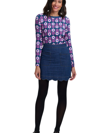 Sugarhill Brighton Josie Jersey Top, teal roundabout retro floral