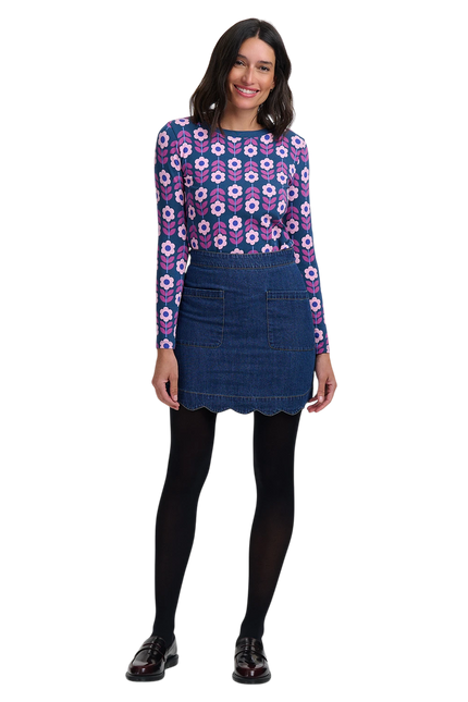 SUGARHILL BRIGHTON JOSIE JERSEY TOP, TEAL ROUNDABOUT RETRO FLORAL