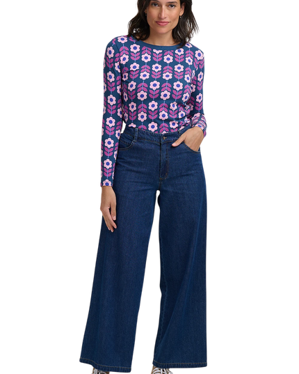 Sugarhill Brighton Josie Jersey Top, teal roundabout retro floral